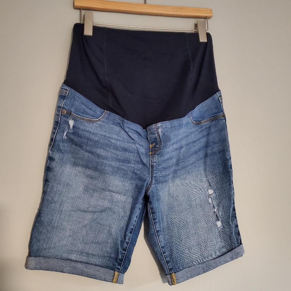 Isabel Maternity Denim Bermuda Shorts, Over the Belly Panel